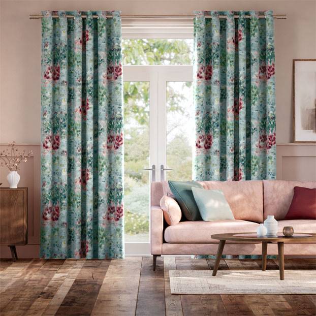 Fiore Velvet Duckegg Rose Curtains thumbnail image